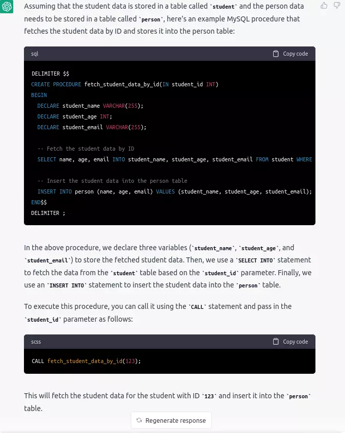 response from chatgpt or 'procedure trigger' query