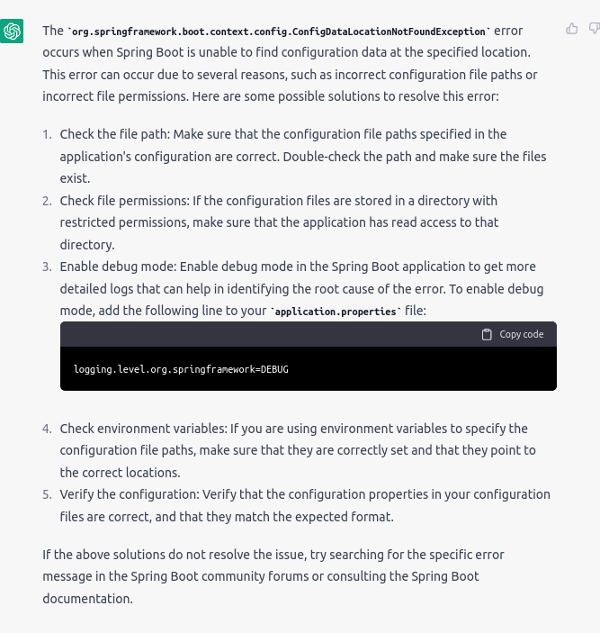 response from chatgpt or 'resolving errors' query